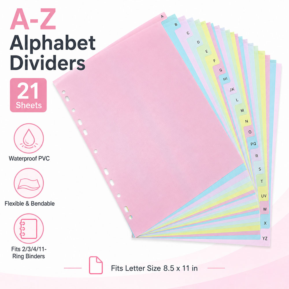 Index Tab Divider - 21-Sheet A-Z Alphabet Binder Dividers, Waterproof
