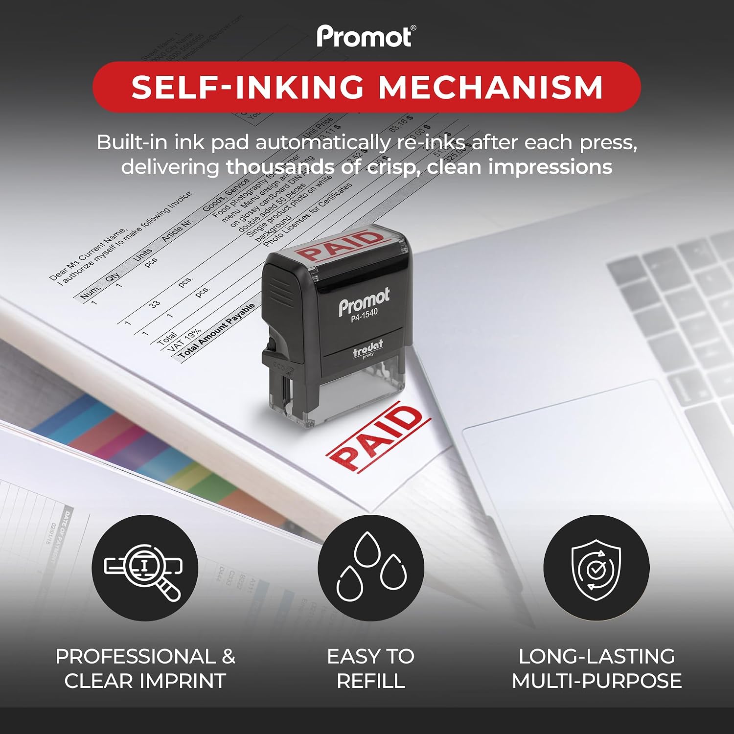 Self-Inking Paid Stamp Red Ref - огляд і ціна Self Inking Stamp